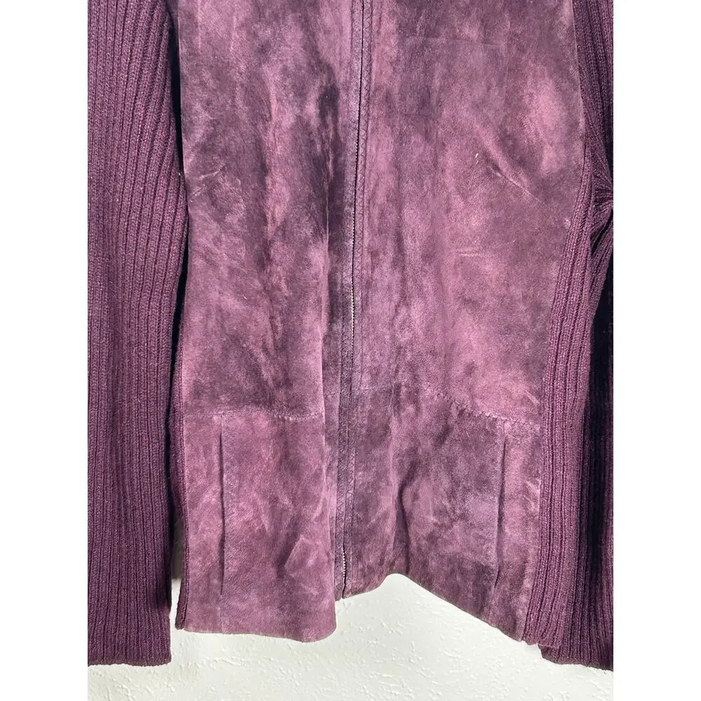 Emma James Suede Jacket Size Large Full Zip Wool Knit Maroon Coat Streetwear - Picture 4 of 11